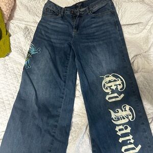 Ed Hardy Dark Blue Flare Jeans with Graphic Design
